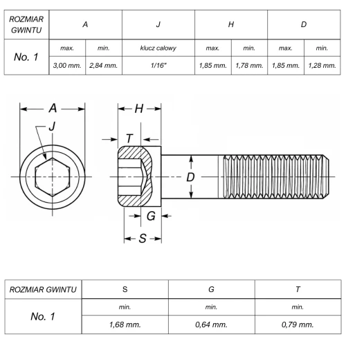Śruba No"1 UNC(64)x3/4"(19mm) ANSI B18.3(DIN 912) ASTM A574 (~Kl.12,9)