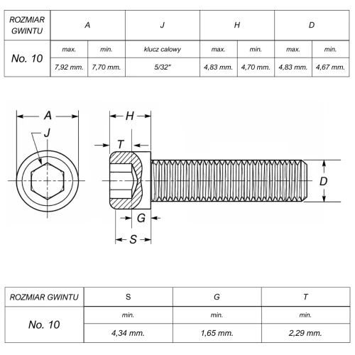 Śruba No"10 UNF(32)x3/4"(19mm) ANSI B18.3(DIN 912) ASTM A574 (~Kl.12,9)