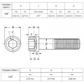 Śruba 1/4" UNC(20) ANSI B18.3(DIN 912) ASTM A574 (~Kl.12,9) rysunek techniczny