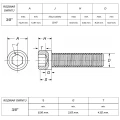 Śruba 3/8" UNC(16) ANSI B18.3 (DIN 912) Nierdzewna 18-8 (A2) RYSUNEK TECHNICZNY