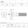 Śruba 1/4" UNC(20) ANSI B18.3 (DIN 7991) ASTM F835 (Kl.10,9/12,9) rysunek techniczny